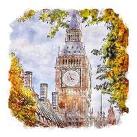 big ben londres acuarela boceto dibujado a mano ilustración vector