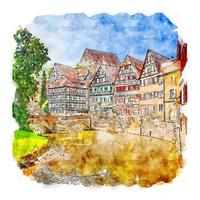 Schwabisch Hall Germany Watercolor sketch hand drawn illustration vector