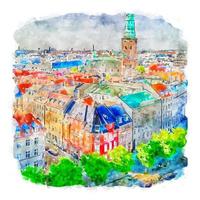 Copenhagen Denmark Watercolor sketch hand drawn illustration vector