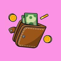 ilustración de iconos de vector de dibujos animados de oro y dinero de billetera. concepto de caricatura plana. adecuado para cualquier proyecto creativo.