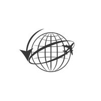 Globe with airplane symbol and neumorphic globe icon button vector