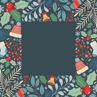 Winter Element With Floral Colorful Flat Border Background vector