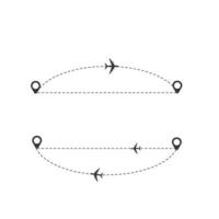 conjunto de ruta de avión de línea discontinua con diseño plano de icono de ubicación vector