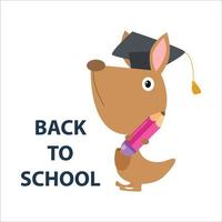 cute kangaroo back to school on white background vector