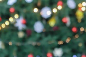 Abstract blurred christmas tree with bokeh light background photo