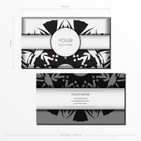 Template for print design business cards of white color with black patterns. Vector Business card preparation with place for your text and abstract ornament.