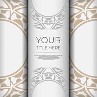 Luxurious Template for print design postcard White color with ornament. Vector Preparing invitation card with place for your text and abstract patterns.