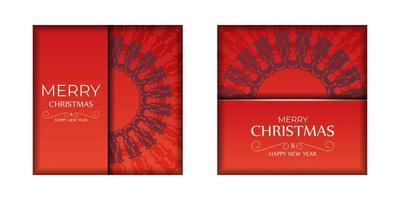 Merry Christmas Red Color Greeting Flyer Template with Winter Burgundy Pattern vector