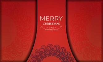 Template Greeting card Happy New Year Red color with winter burgundy pattern vector