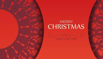 Brochure Merry Christmas Red color with abstract burgundy ornament vector