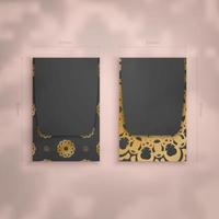 Business card template in black color with vintage gold ornament for your contacts. vector