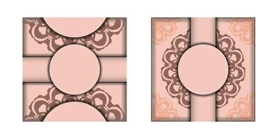 Pink greeting card with Indian pattern for your congratulations. vector