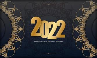 2022 Merry Christmas Black Greeting Card with Vintage Gold Pattern vector