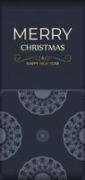 Dark blue Happy New Year greeting card template with luxury blue pattern vector