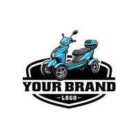 blue electric scooter three wheels moped logo vector