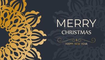 Merry christmas and happy new year dark blue flyer with vintage gold ornament vector