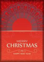 Holiday card Merry Christmas Red color with winter burgundy ornament vector