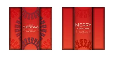 Template Greeting Flyer Happy New Year Red color with abstract burgundy ornament vector