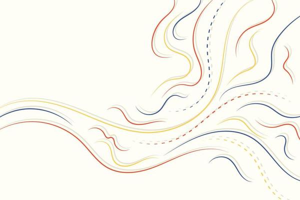 Abstract colorful flat and dotted wavy lines backdrop. Minimalist smooth line waves background composition template to create poster, flyer, cards and presentation