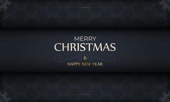 Festive Brochure Merry Christmas and Happy New Year in dark blue with luxury blue pattern vector