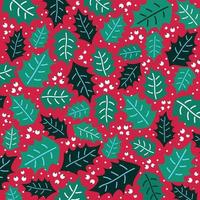 Vintage Vector Christmas Background with Green Leaves and White Berries