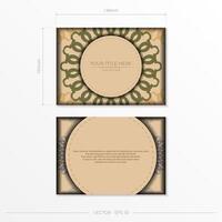 Invitation template with space for your text and abstract patterns. Vector Beige color greeting card design with mandala patterns.