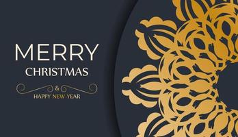 Merry christmas and happy new year dark blue flyer with vintage gold ornament vector