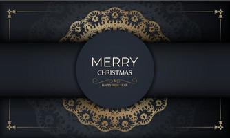 Brochure template Merry Christmas in dark blue color with abstract blue ornament vector