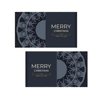 Dark blue Happy New Year greeting card template with vintage blue pattern vector