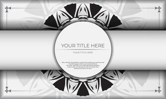 White banner with ornaments and place under your text. Print-ready postcard design with Greek patterns. vector