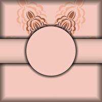 A pink background with a round frame and a ribbon vector