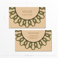 Business card design in beige color with luxurious ornaments. Stylish business cards with place for your text and abstract patterns. vector