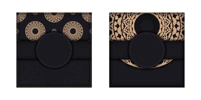 Black color brochure with brown mandala pattern vector