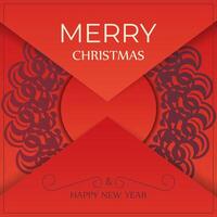 Happy New Year Greeting Card Template Red Color Vintage Burgundy Pattern vector