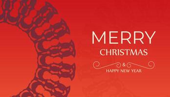 Merry Christmas and Happy New Year Red Color Greeting Flyer Template with Winter Burgundy Ornament vector