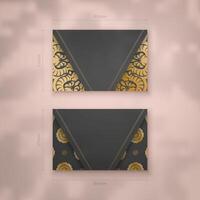 Black business card template with vintage gold pattern for your brand. vector