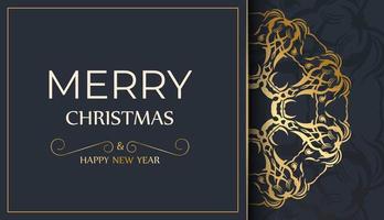 Merry christmas flyer template in dark blue color with winter blue ornament vector