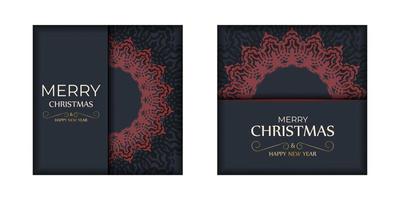 Merry Christmas Ready-to-print gray color greeting card design with red patterns. Vector Poster Template Happy New Year and Winter Ornament.