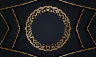 Golden frame with ornate pattern on black background vector