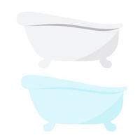 iconos de baño de color blanco y azul de hierro fundido vintage con sombras aisladas sobre fondo blanco. vector