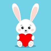 Isolated cute and sweet white bunny rabbit in sitting pose with red heart vector