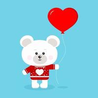 Isolated romantic cute and sweet polar bear on red sweater. vector