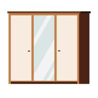 Wooden wardrobe with mirror isolated on white background. vector