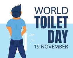 illustration vector graphic of a man peeing standing in the toilet, perfect for international day, world toilet day, celebrate, greeting card, etc.