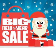 New Year Big sale background with funny Santa Claus vector