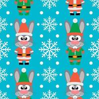 New Year seamless card with funny rabbit santa claus and rabbit elf vector