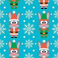 New Year seamless card with funny rabbit santa claus and rabbit elf vector