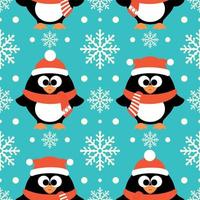 New Year seamless background with funny penguin vector