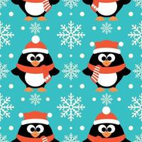 New Year seamless background with funny penguin vector