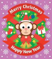 Christmas and New Year background card with monkey vector